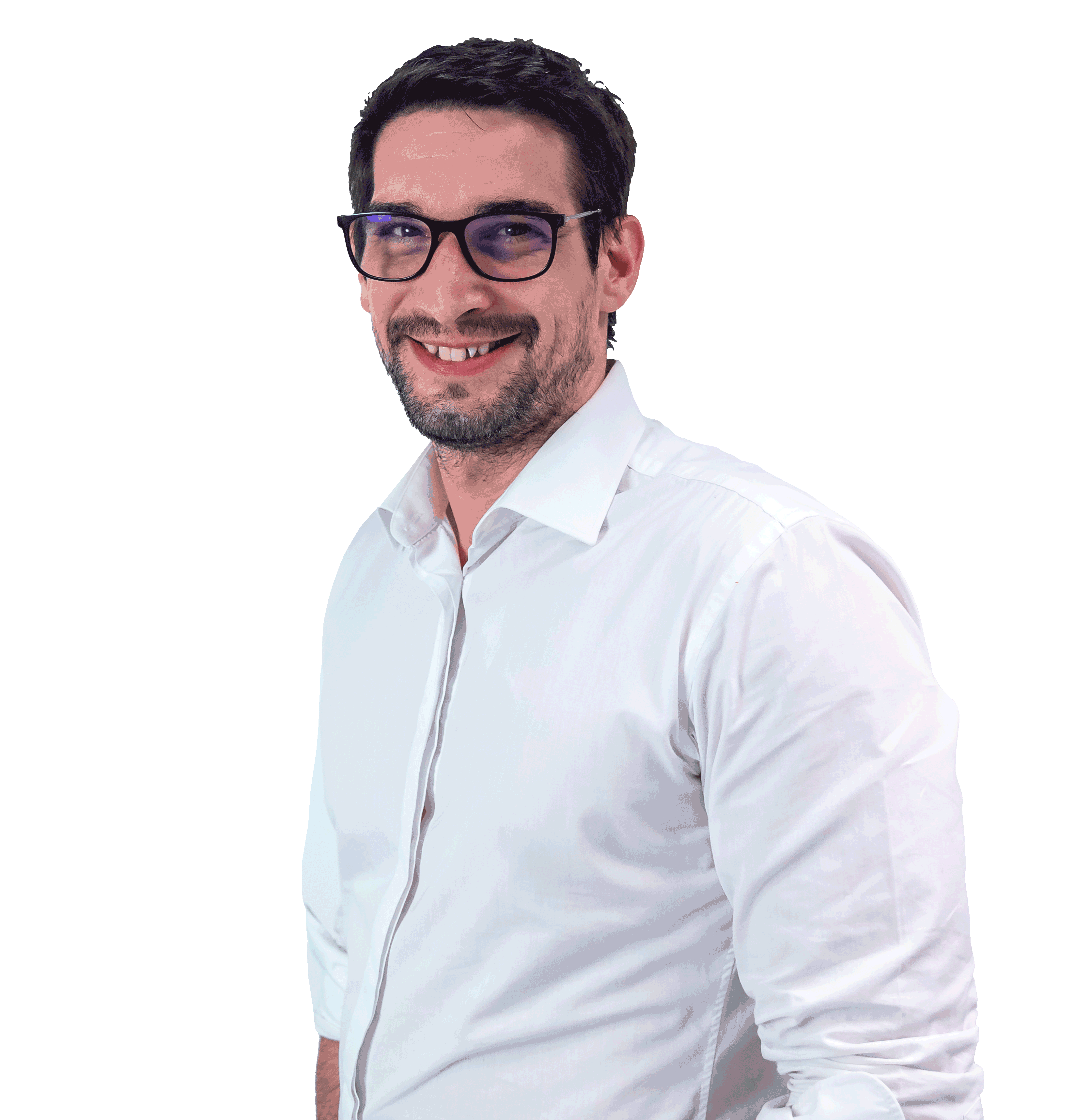 Headshot of a smiling man, Guillaume Grasstek, in a white shirt