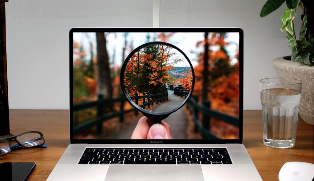 Magnifing glass on laptop screen